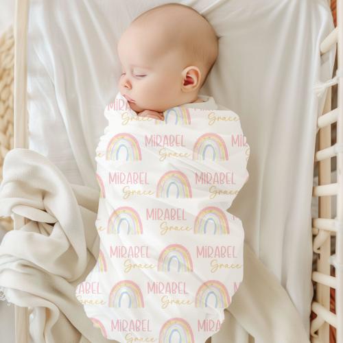Boho Rainbow Personalized Baby Blanket With Name, Unique Birthday Gift for Girl, Baby Shower Gift For Girl, Pink and Gold Baby Blanket