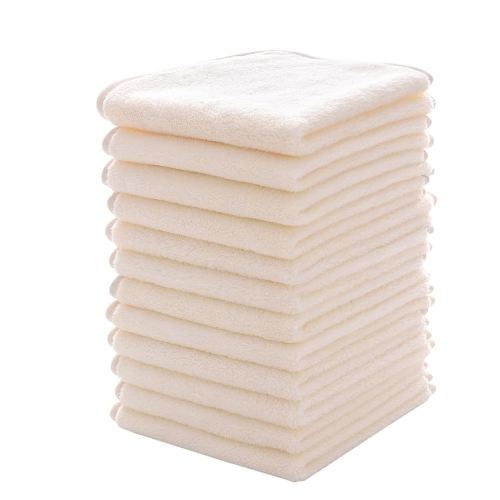 MUKIN Baby Washcloths Set - 12 Pack 12x12 Inches Microfiber Coral Fleece Face Towel for Newborns, Infant, Toddlers or Kids. Ultra Soft and Absorbent wash Cloth for Baby (White)