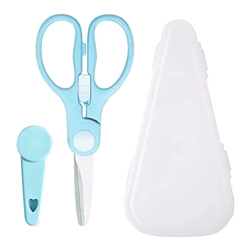 ATB Portable Baby Food Scissors Toddler Feeding Shears with Safety Lock, Food Grade Stainless Steel Material Food Supplement Scissors Suitable for Chicken Poultry Fish Meat Herbs noodles (Blue)