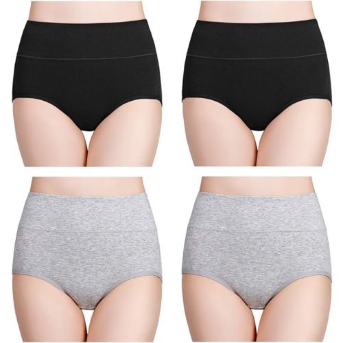 wirarpa Women's Cotton Underwear High Waisted Ladies Panties Full Coverage Briefs 4 Pack (Regular & Plus Size) - XX-Large - Black/Heather Gray - Set 5