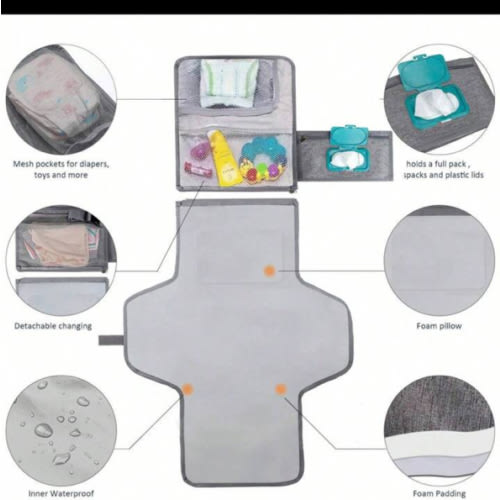 Baby Changing Pad Station - Waterproof, Portable Diaper Mat With Head Cushion & Wipes Pocket, Ideal Shower Gift For Newborns, Unisex Design For Travelbaby Shower Family Decorations Gifts