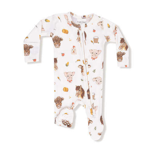 Ribbed 2-Way Zip Footie, Vintage Baby Farm Animals
