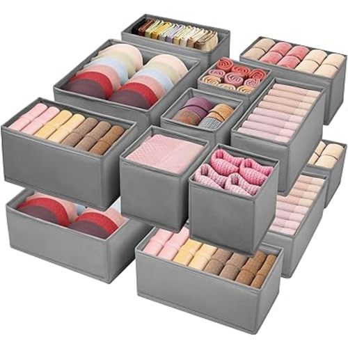 Drawer Clothing Organizer 16-Pack, Grey 3 Sizes Underwear Drawer Dividers, Fabric Folding Wardrobe Organizer, Can Store Baby Clothes, Bras, Underwear, Panties, Belts, Socks, Ties, etc.