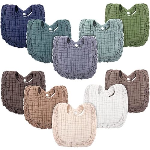 Frienda 10 Pcs Muslin Baby Bibs Cotton Bandana Drool Bib Baby Burp Cloths Drool Teething Bibs for Newborn Baby Girl Boy - Dark Color