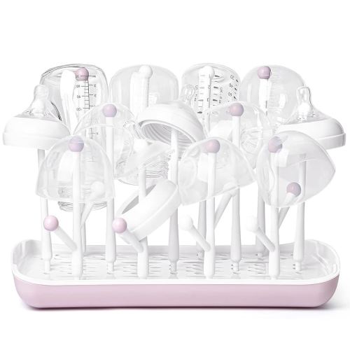 Termichy Baby Bottle Drying Rack, Large Capacity Baby Bottle Rack for Bottles, Dry Rack with Removable Water Tray(Pink)