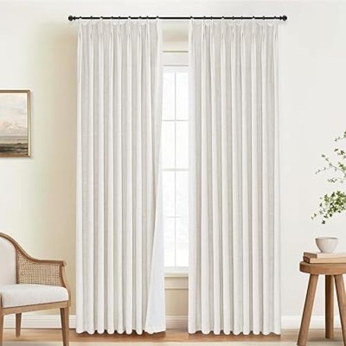 INOVADAY 100% Blackout Curtains for Bedroom, Pinch Pleated Linen Blackout Curtains 108 Inch Length 2 Panels Set, Thermal Room Darkening Linen Curtain Drapes for Bedroom Living Room, W40 x L108, Linen