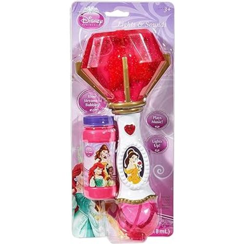 Little Kids Disney Princess Beauty and The Beast Belle Light and Sound Musical Bubble Wand, Includes Bubble Solution