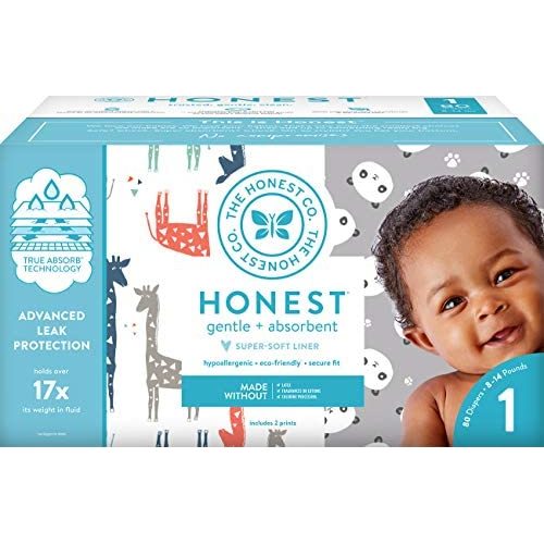 The Honest Company Club Box - Size 1 - Pandas & Safari Print with TrueAbsorb Technology Plant-Derived Materials Hypoallergenic 80 Count - The Honest Company Club Box Diapers with TrueAbsorb Technology, Pandas & Safari, Size 1, 80 Count