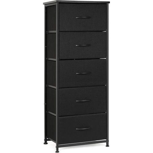 Dresser for Bedroom, Fabric Tall Dresser & Chests of Drawers with 5 Drawers, Vertical Organizer Storage Tower Unit for Bedroom, Hallway, Entryway White