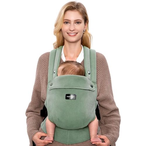 Momcozy Baby Carrier with Natural Cotton Linen, Built to Last, Ergonomic Design, 7-44lbs for Infant and Toddler, Lightweight and Comfortable, Hands-Free for Moms&Dads, Sage Green