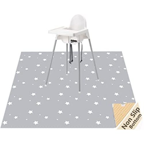 Splat Mat for Under High Chair/Arts/Crafts, WOMUMON Washable Baby Spill Mat Waterproof Anti-Slip Floor Splash Mat, Portable Play Mat and Table Cloth (Star, 51")