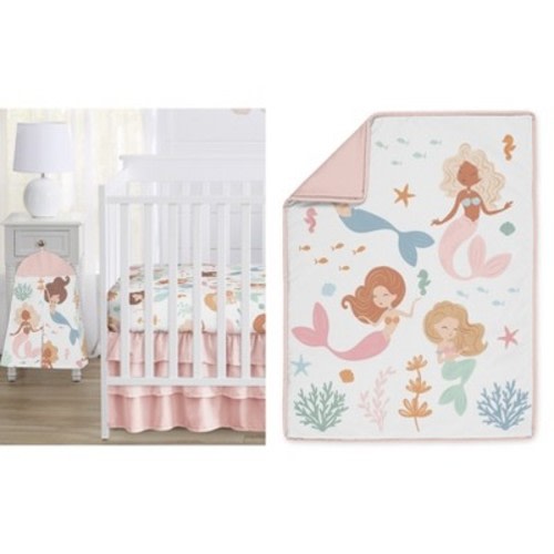 Sweet Jojo Designs Girl Baby Crib Bedding Set - Mermaids Pink Blue and Orange 4pc