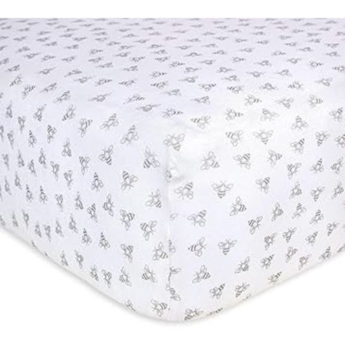 Burts Bees Baby Print Fitted Crib Sheet Organic Cotton BEESNUG - Honey Bee Heather Grey Prints, Fits Unisex Standard Bed and Toddler Mattress, Infant Essentials, 52 x 28 Inch 1-Pack