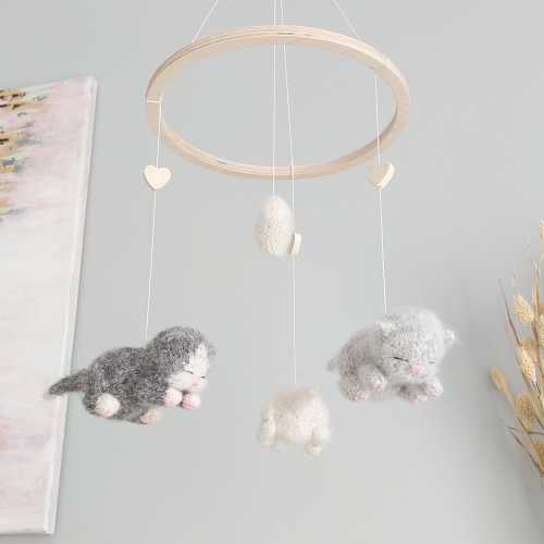 Handmade Kittens Baby Crib Mobile - Nursery Decor For Infants & Toddlers