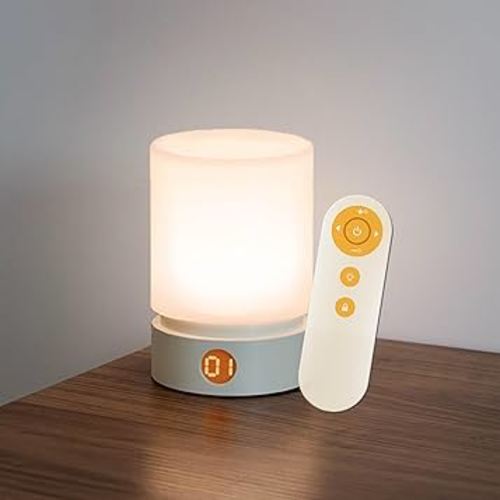 Smilodon Bedroom Lamp with Timer and Remote, White, LED Touch Bedisde Lamp, Night Light for Kids, Battery Powered