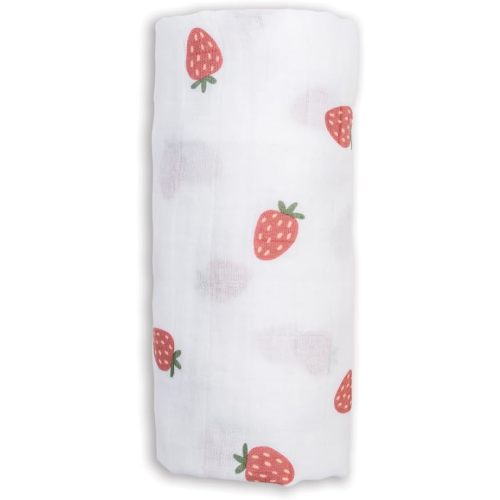 Lulujo Baby Swaddle Blanket Unisex Softest 100% Cotton Muslin Swaddle Neutral Receiving Blanket for Girls & Boys| 40in x 40in| Baby Gift| Strawberries