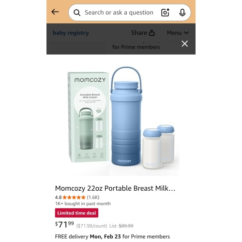 Momcozy 22oz Portable Breast Milk Cooler for Outdoor, Life Saver with 360° Total Cooling for 24 Hours, Larger Capacity Travel Breastmilk Chiller with 2pcs Baby Bottles for Breastmilk Storage, Blue