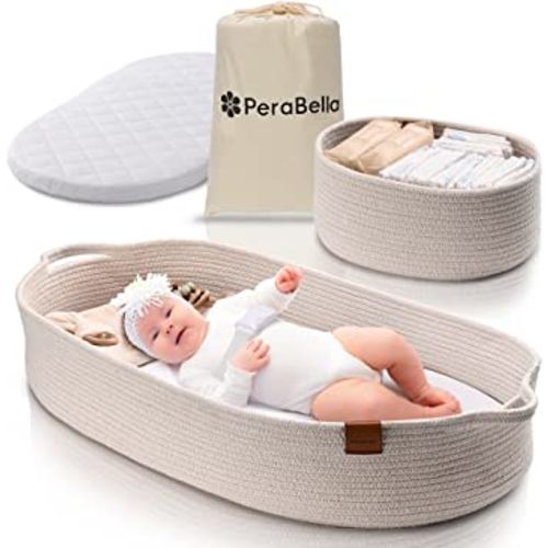 Baby Changing Basket for Baby Dresser, Moses Basket for Babies, Cotton Rope Diaper Changing Basket, Unisex Baby Moses Basket, Foam Diaper Changing Pad for Dresser, Changing Table Topper for Dresser