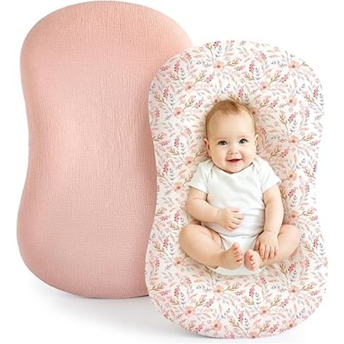 Termichy Baby Lounger Cover Muslin: Skin-Friendly Slipcover for Snuggle Me Lounger - Removable & Machine Washable for Daily Use - Snug Fit & Zipper-Free Baby Lounger Cover for Newborn Girls