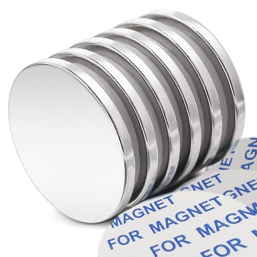 Super Strong Neodymium Disc Magnets with Double-Sided Adhesive, Powerful Permanent Rare Earth Magnets. Fridge, DIY, Building, Scientific, Craft, and Office Magnets, 1.26 inch D x 1/8 inch H - 6 Packs…