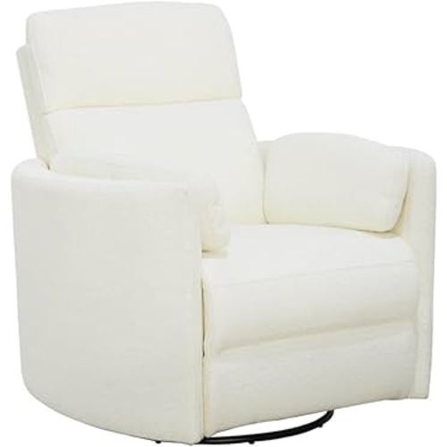 Parker Living Radius Contemporary Chenille Fabric Power Swivel Glider Recliner with Luxurious Foam, USB Charger, Chaise-Style Footrest, 240-Degree Swivel, in Revel Oyster/White Finish