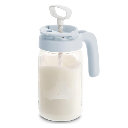 Papablic Glass Breastmilk Pitcher, Formula Mixing Pitcher with Mixing Handle Lid, Wide Mouth Mason Jar Mixer with Flip Locking Spout, Easy to Clean, BPA Free, Blue