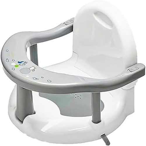 Foldable Baby Bath Seat, Non Slip Baby Bathtub Seat for Baby Sitting Up, Cute Shape 360 Degrees Surround Baby Bathtub Seat with Suction Cups for Infants Baby 6-36 Months (Grey White)