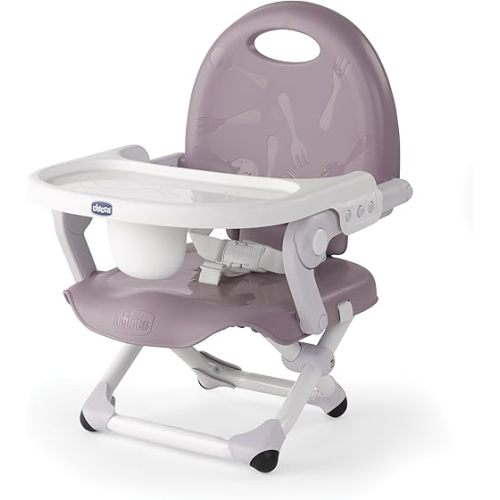 Chicco Pocket Snack Portable Booster Seat for Babies and Toddlers with 3 Height Adjustments, Secure Attachment to Dining Chairs, Easy-to-Clean, for Children up to 50 lbs. | Lavender/Purple