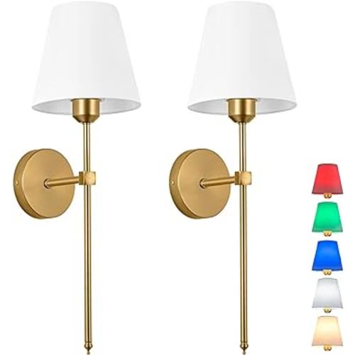 Wall Sconces Lights, No Wiring Required For Installation Sconces,Remote Control, Dimmable, Farmhouse Lamp, Battery Operated For Bedroom Mirror Living Room ( Color : Gold ), Set Of 2