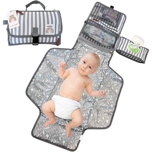 New X-Large Portable Diaper Changing Pad with Strap - Waterproof Foldup Baby Diaper Changing Mat with Zippered Storage - Multifunction Diaper Changing System - Shower Gift