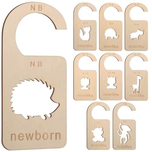 zhijie Baby Closet Dividers, 9 PCS Double Sided Baby Clothes Organizer from Newborn to Toddler Wooden Nursery Decor Dividers with Animal Carving Patterns for Boy Girls Shower Birthday Gift