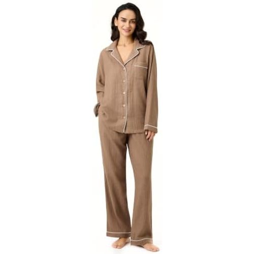 BESTOUCH Women's Pajama Sets 100% Pure Cotton Muslin Linen Feel Pjs 2 Piece Soft Sleepwear Lounge Set for Women