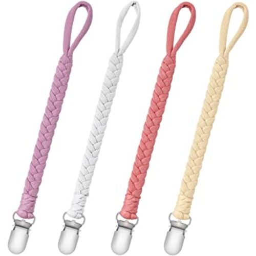 Pacifier Clip for Boys and Girls Binky Holder Pacifier Holder Leash Soother Clip 100% Handmade Braided Fits All Pacifiers -Modern Unisex Baby Birthdays Gift(4 Pack)
