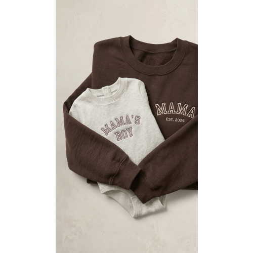 Mama’s Boy Embroidered Set | Adult Mama Est. Sweatshirt – Physique