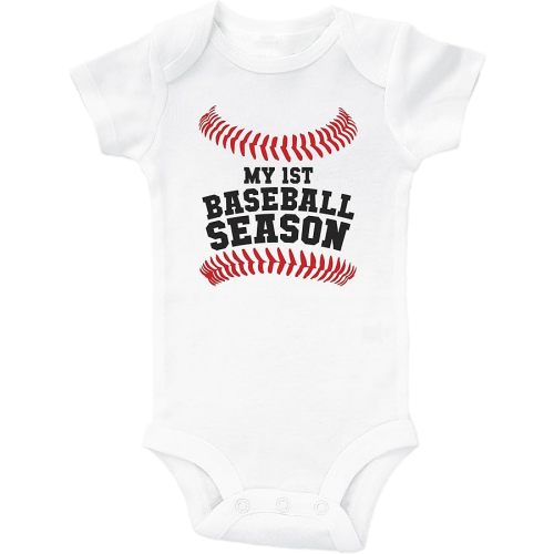 Baffle Custom Baseball Onesie, MY FIRST BASEBALL SEASON (Name & Number on Back), Personalized Baby Onesie, Unisex Onesie - 3M - White Short Sleeve