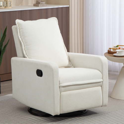 PAPROOS Swivel Rocker Recliner, Velvet 360° Swivel Rocking Recliner, Glider Rocking Chair for Nursery, Manual Recliner for Adults for Home Theater Living Room, White