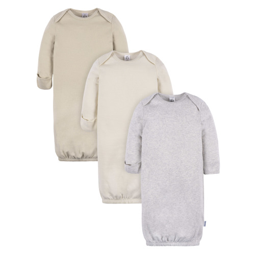 Gerber Baby Neutral Long Sleeve Gowns, 3-Pack, Sizes Newborn - 0/3 Months