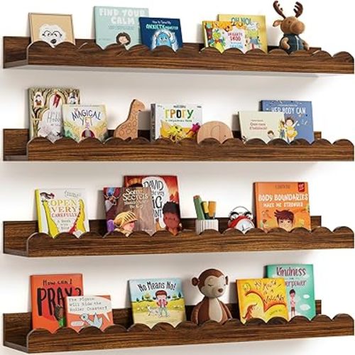 Scalloped Wall Bookshelves for Nursery, Floating Wooden Book Shelves for Kids Room, White Nursery Shelves for Wall, Baby & Toddler Room Decor