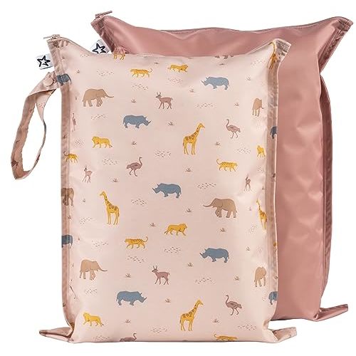 Tiny Twinkle Mess-proof Wet Bags 2 Pack Waterproof and Washable Bag for Travel storage, Stroller, Daycare, Baby Diapers, Yoga, Beach, Pool, Wet Toddler Swimsuits