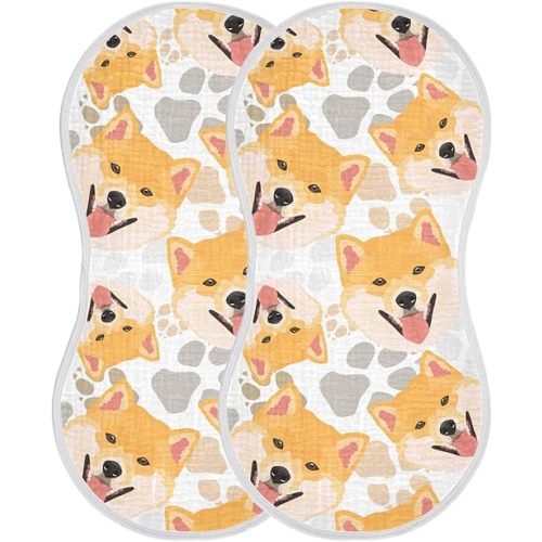 Muslin Burp Cloths for Baby Boys and Girls - 2-Pack Ultra Absorbent Shiba Inu Dog Muslin Washcloths, Newborn Towel, Milk Spit Up Rags, Burp Cloth Bibs for Unisex, 22 x 11 Inch