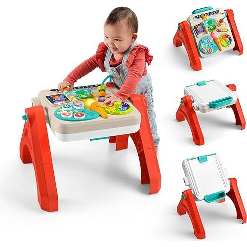 Fisher-Price Baby & Toddler Toy Laugh & Learn 4-in-1 Activity Table & Art Easel with Educational Music for Ages 6+ Months, Multilanguage Version