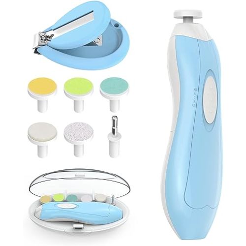 Lupantte Baby Nail Filer and Baby Nail Clippers with Light Set, Electric Infant Nail Trimmer Kit, Safe Baby Grooming Kit, for Newborn Toddler Kids Toes and Fingernails, Polish and Trim