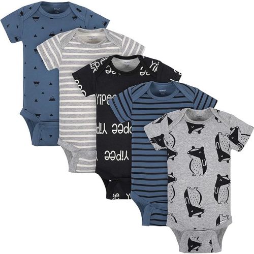 Grow by Gerber baby-girls 5-pack Short-sleeve Onesies Bodysuits - 6-9 Months - Black/White/Grey/Blue