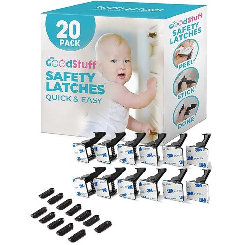 Baby Proofing Cabinet Locks for Babies [20 Pack] Secure Screw On Baby Safety Child Locks for Cabinets - 2 Inch Square Base (Please Check Cabinets and Drawers for Space to Install)
