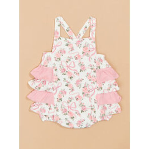 Amelia Floral Bow Ruffle Bubble in Multi Pink | Tullabee