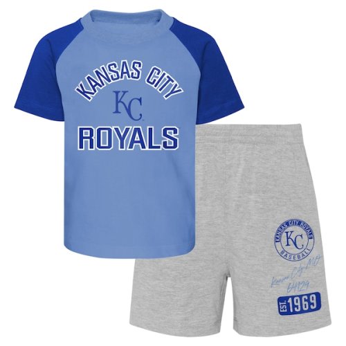 Infant Kansas City Royals Light Blue/Heather Gray Ground Out Baller Raglan T-Shirt and Shorts Set