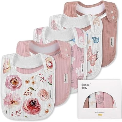 Muslin Bibs for Baby Boys Girls,Organic Muslin Baby Bib for Drooling and Teething,Soft Bandana Drool Bibs 5 Pack