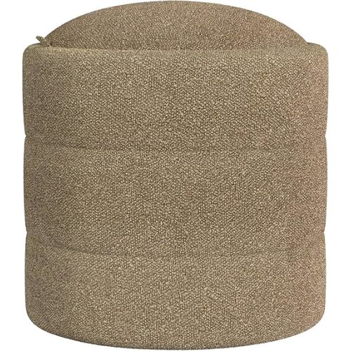 HomePop Storage Round Ottoman with Removable Lid Home Décor|Upholstered Round Foot Rest Ottoman - Brown Boucle
