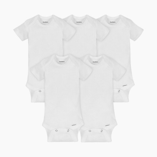 Gerber Organic Short Sleeve Solid Onesies Bodysuits (5 Pack) - White, 6-9M