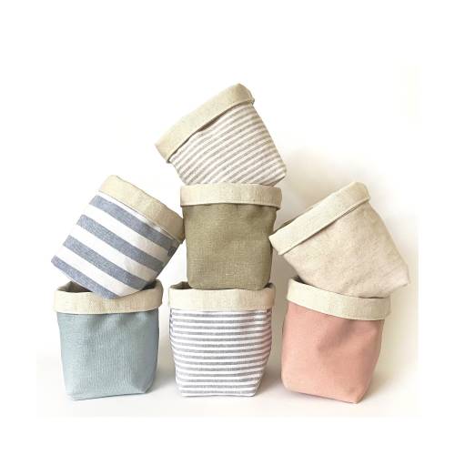Linen & Canvas Fabric Basket | Reversible Storage and Organizer Bin | Home Decor Plant Basket | 4 Sizes to Choose From